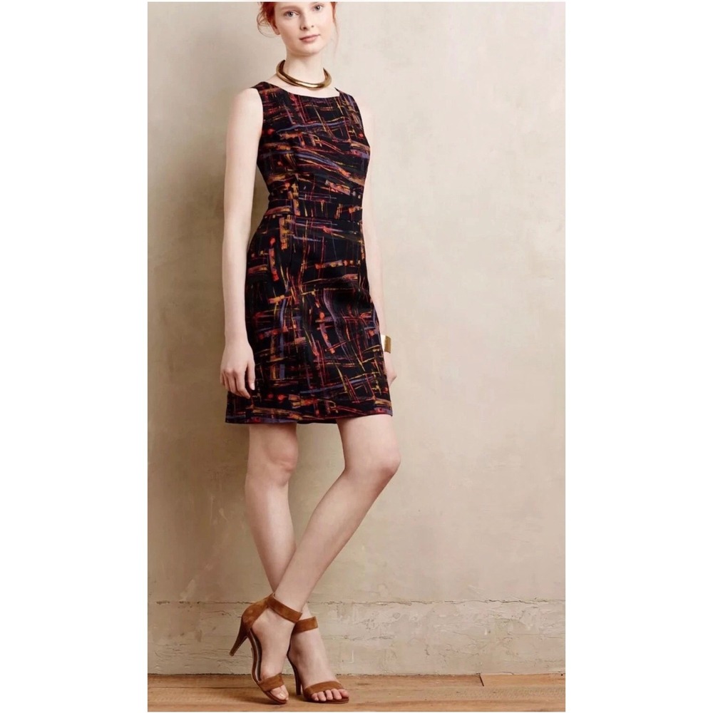 Anthropologie‎ Tabitha Expressionist Abstract Sheath Dress Size 6 Poclets